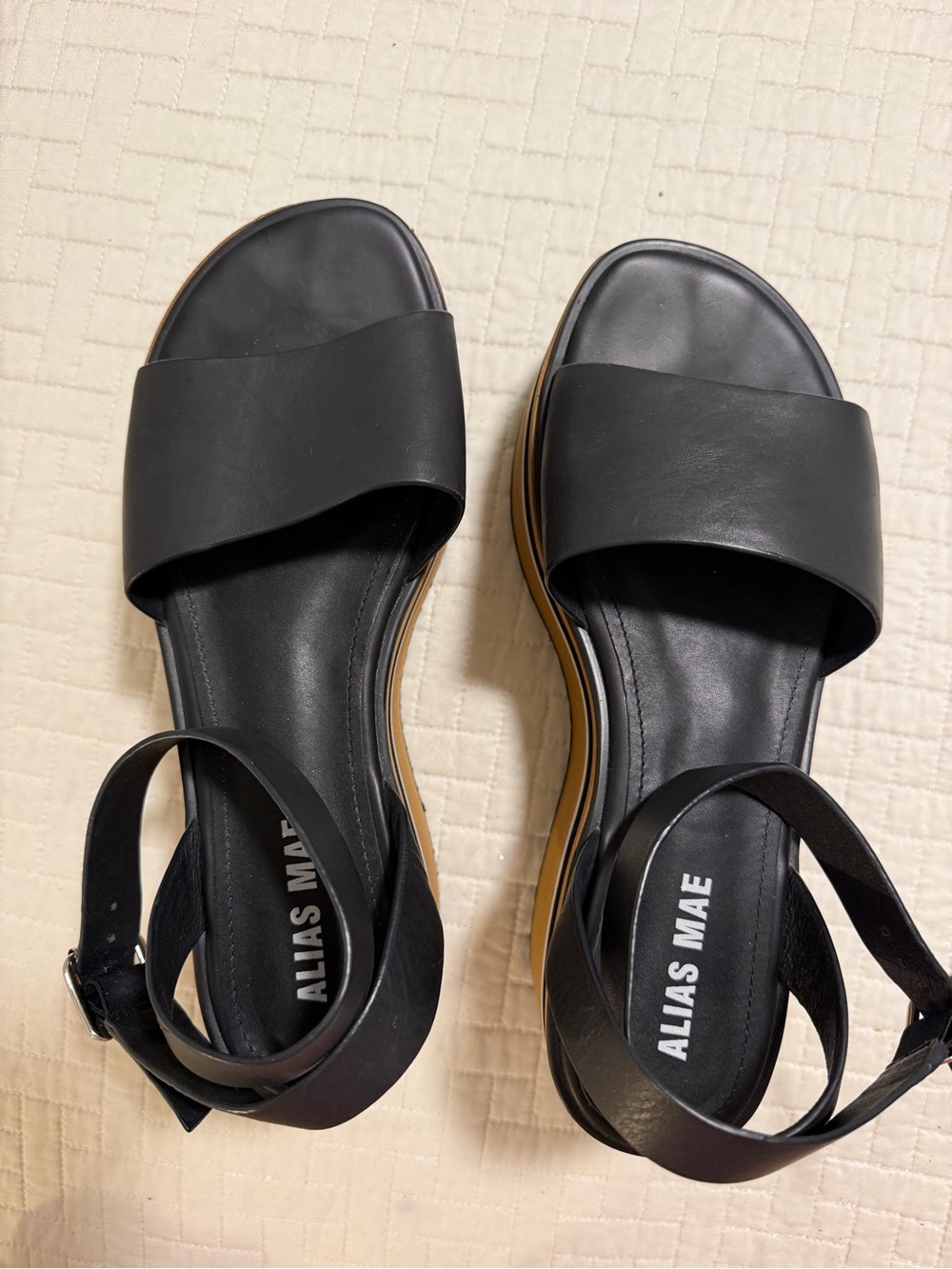 Alias Mae Oasis Sandwich Black Leather Sandals with Ankle Strap